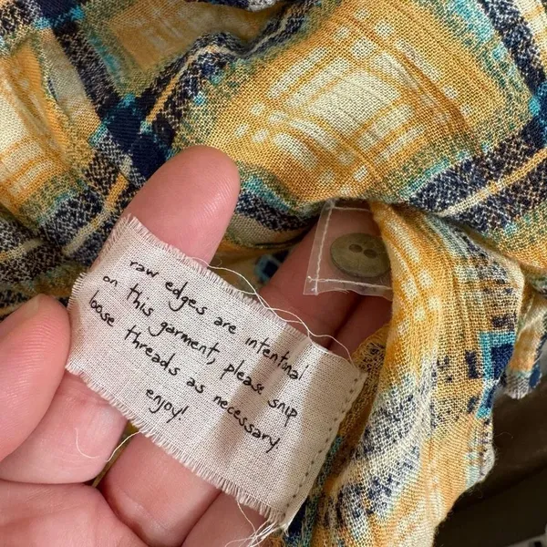 Free People One Yellow Plaid Faded Dyed Boho Button Down Top Small NWOT - Image 7