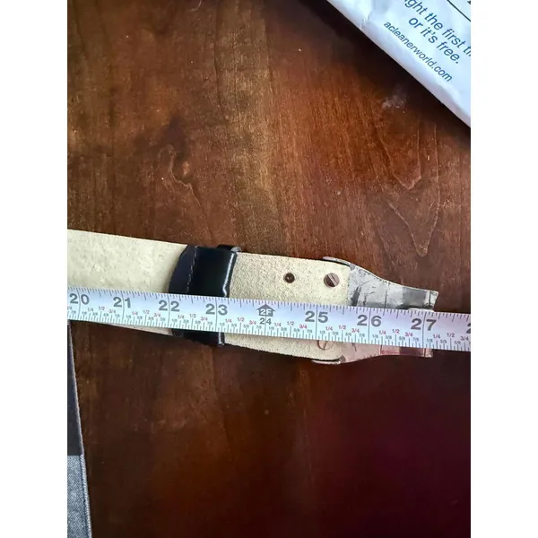 Chico’s Black Leather Belt with Silver Textured Double Ring Buckle - Image 6