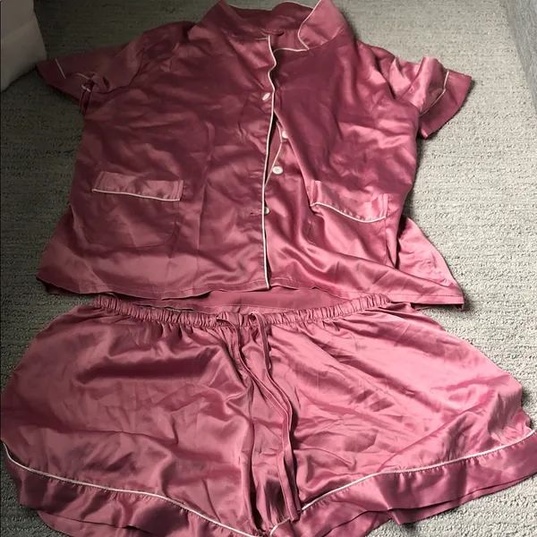 Dusty Rose Satin Short Sleeve Pajama Set - Image 2