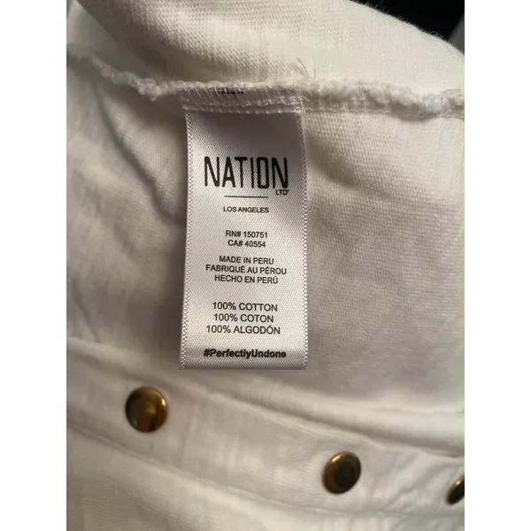 Nation Ltd The Desta Femme Button Up Top in Optic White w Gold Accents Cotton - Image 8