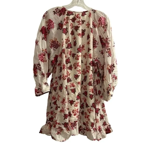 Free People Camella Mini Dress M Ivory and Pink Floral Bohemian 3/4‎ Sleeve - Image 13