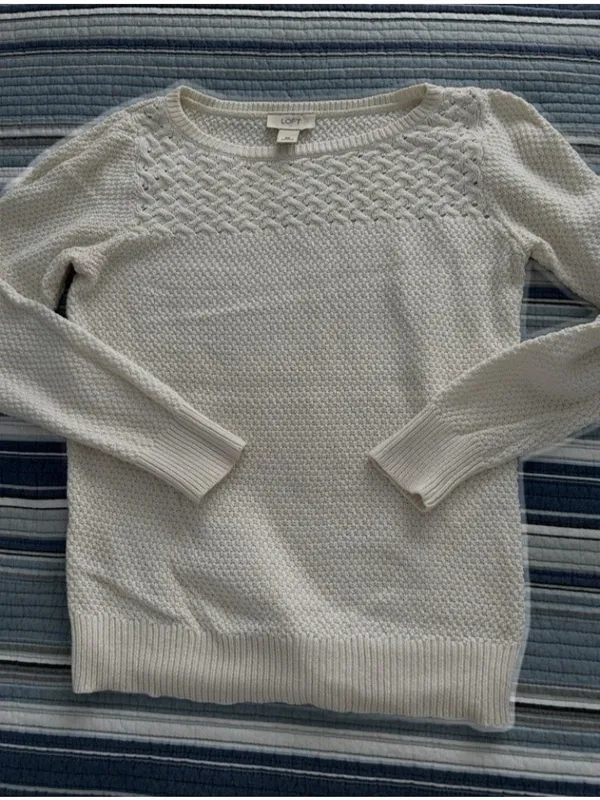 Loft Cottage Coastal 100% Cotton Sweater Women Ivory Size XS - Image 6