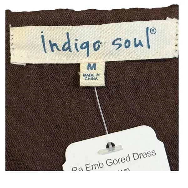 Indigo Soul Mini Dress Womens Medium Brown‎ Gored Crochet Lace Bell Sleeve Boho - Image 6