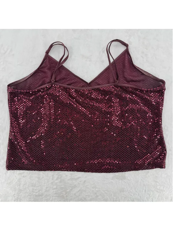 Vintage Y2K Cami Tank Top Burgundy Sparkle Made in the USA Size 18/20 XL 1X - Image 2