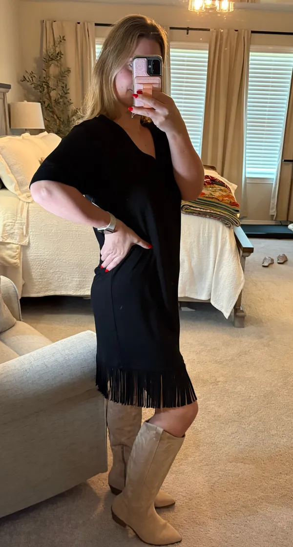Karen Kane Black Fringe Dress - Image 2