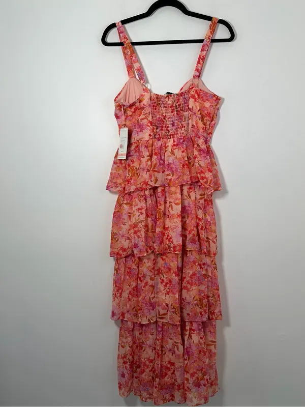 NWT Taylor Floral Tiered Maxi Dress Size 10 Pink Orange Ruffle Peplum - Image 3
