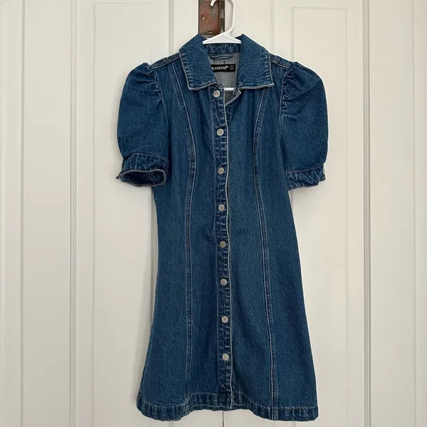 BLANK NYC Dark Blue Button Up Denim Mini Dress • Women’s Size S • Western, Americana Vibes - Image 2