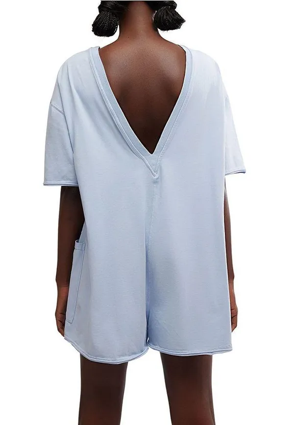 FP Movement Hot Shot Crew Neck Short Sleeve Oversized Patch Pocket V Back Tee Romper Color Steel NWT Size Small - Image 2