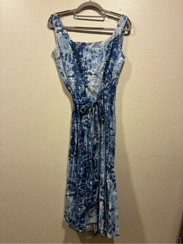 Reformation Blue Linen Tie-Dye Midi Dress M - Image 6