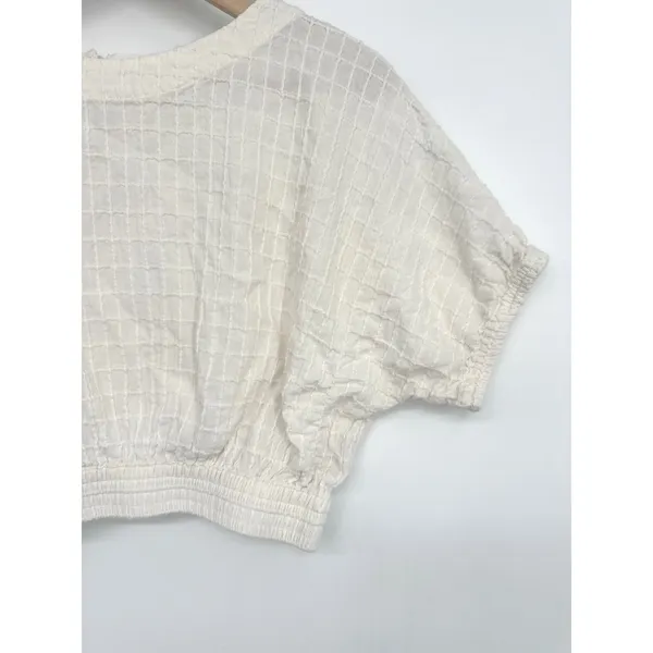 Faherty Cala Windowpane Dolman Cropped Ivory Top S Organic Cotton Neutral Boho - Image 7