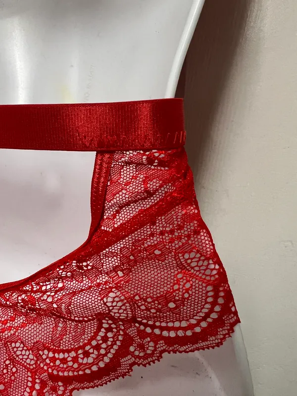 SheIn Red Lace Love Gothic Bodysuit - Image 9