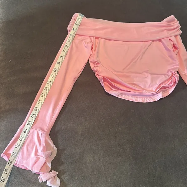 Pink 2 Piece Set Off the Shoulder Long Sleeve Crop Top & Skirt Size L NEW - Image 14