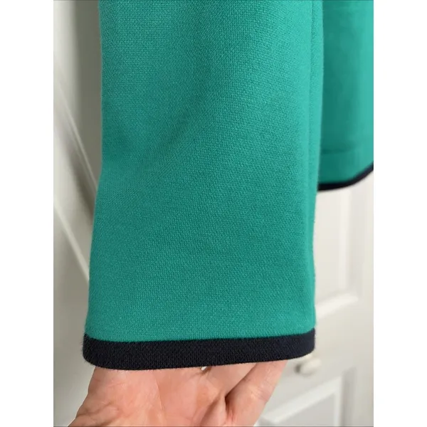 Talbots Aberdeen Knit Blazer Womens Size 10 Green Navy Trim Career Cotton Blend - Image 2