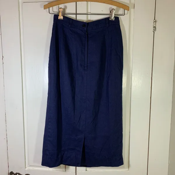JG Hook Vintage Navy Blue‎ Linen Blend Pleated Midi Skirt High Waist Size 6 - Image 2