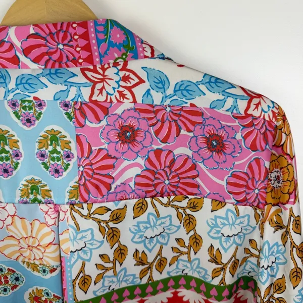 Zara Floral Patchwork Button Up Blouse Large Multicolor Maximalist Colorful‎ Art - Image 3