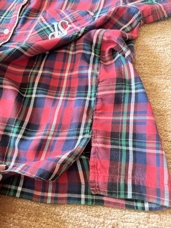 Victoria’s Secret Plaid Pajama Top Size M Gold Lurex Button Down Sleep Shirt - Image 4