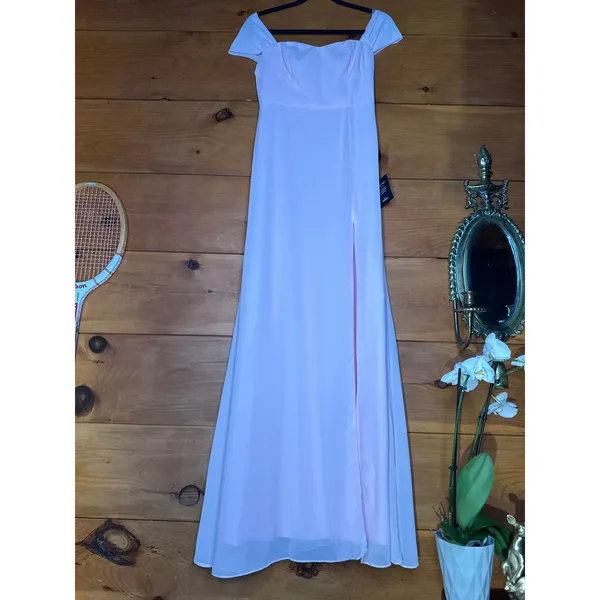 NWT Lulus Magical Magnetism Light Pink Off-the-Shoulder Maxi Dress Gala Size S - Image 5