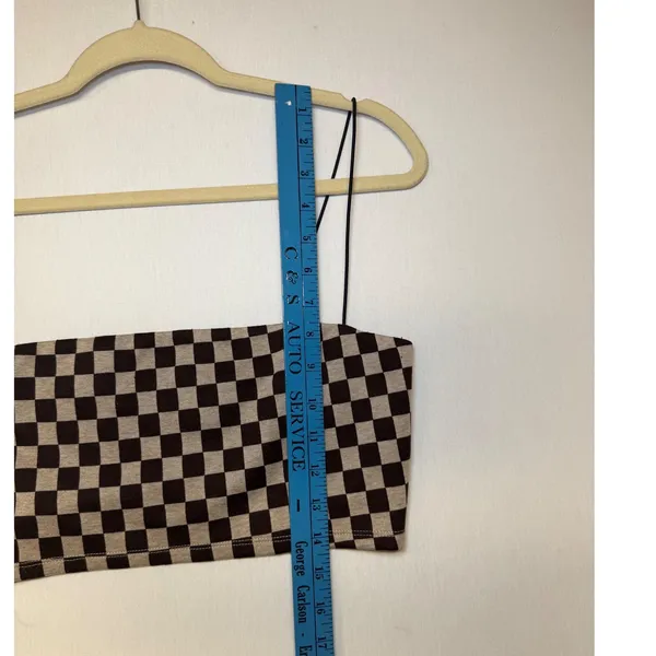 Reformation Womens Checkerboard Spaghetti Strap Crop Top Brown Tan Size L‎ - Image 6