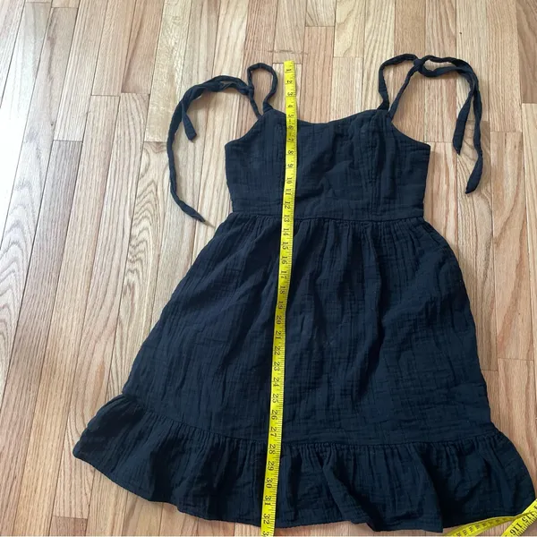 Old Navy Black Mini Dress Small Black Cottagecore Sundress Tie Strap 100% Cotton - Image 4