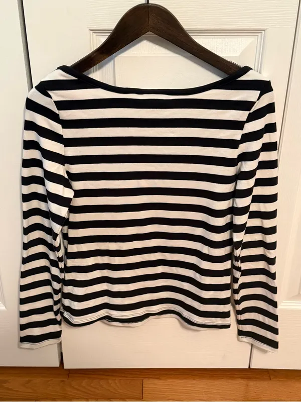 Anthropologie Maeve Boatneck Top in Black and White Stripe - Image 3