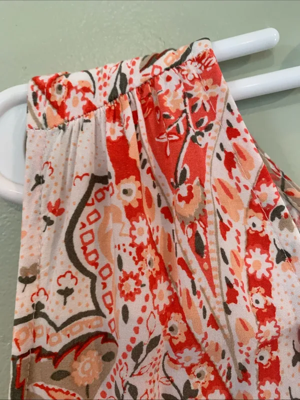 Old Navy Women’s Small Coral and Cream Paisley Sleeveless Maxi Maternity Dress - Image 7