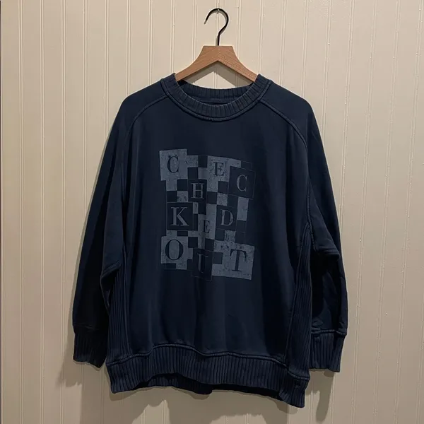 AERIE Checked Out Oversized Crew Neck Pullover Sweatshirt Size M - Image 2