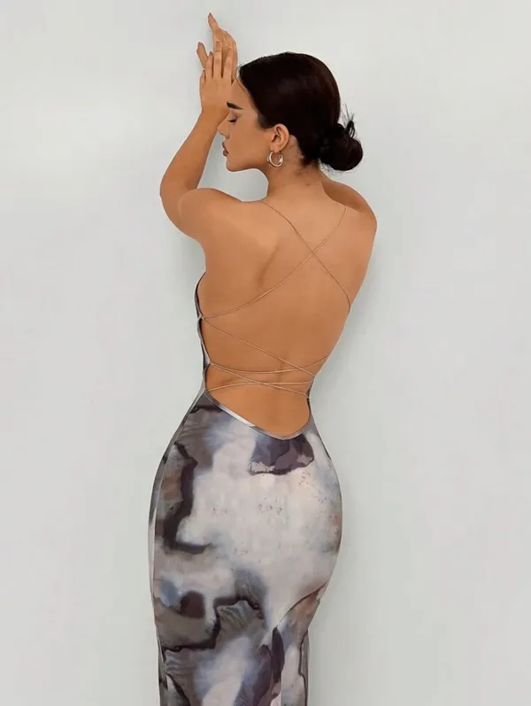 Strappy backless dress Gray - Image 2