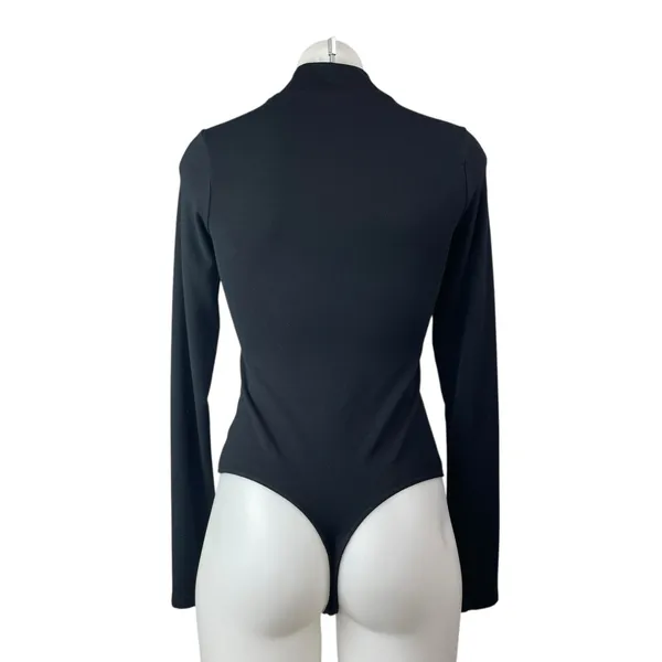 Abercrombie & Fitch Womens Black Long Sleeve Mock Neck Thong Bodysuit Top Sz XS - Image 2