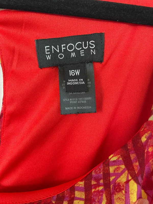 Enfocus Women Tropical-Print Maxi Dress Lined Dark Red Multi Size 16W - Image 3
