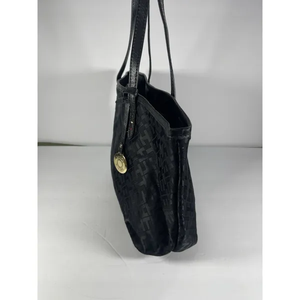 Tommy Hilfiger Black Logo Tote Bag Gold Hardware Bag Charm Zipper Accents - Image 3