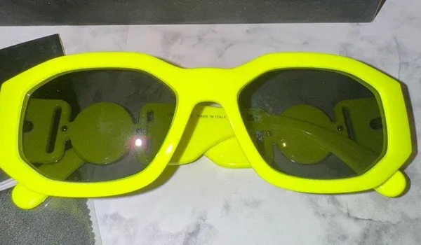 Versace BRAND NEW Authentic Geometric unisex Sunglasses yellow fluorescent frame - Image 7