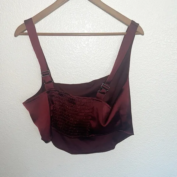 Wild Fable Maroon Corset Crop Smocked Back Tank Top - Image 4
