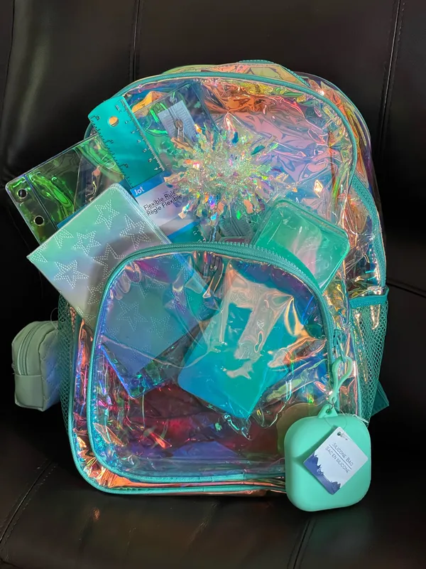 Holographic Teal Clear Backpack with Starry Wristlet Blue - Image 3