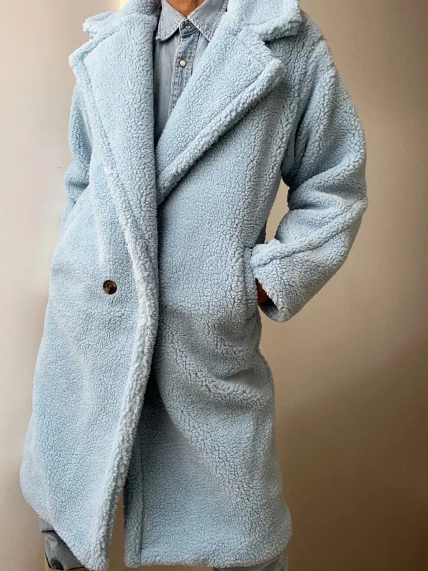 PrettyLittleThing Light Blue Teddy Bear Coat - Size US 10 / UK 14 🧥✨ - Image 2