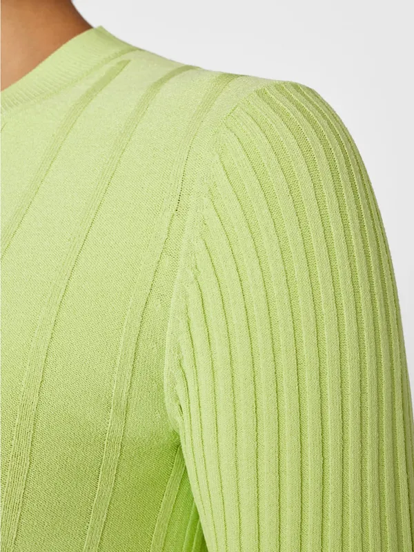FRAME Mixed Rib Sweater In Bright Lime Green Ribbed Top Half Sleeve‎ Size Small - Image 3