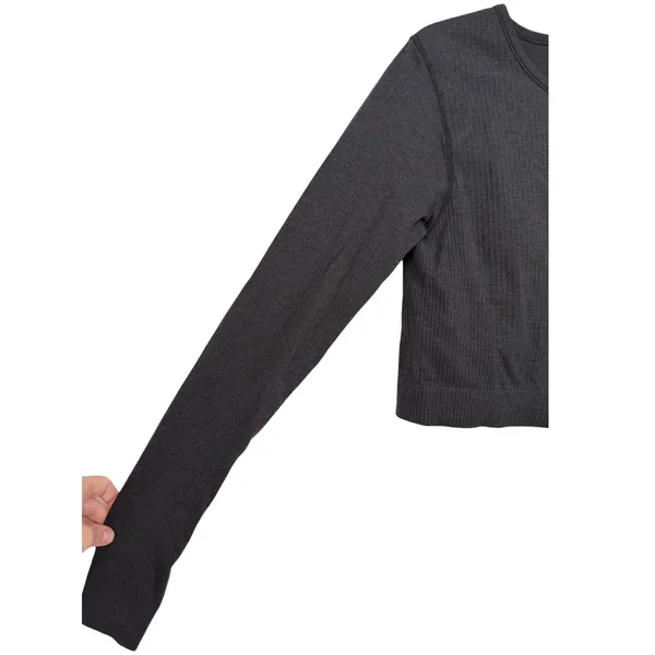 Lululemon Womens Ebb to Street Long Sleeve Shirt Ribbed Cropped Top‎ Black Sz 12 - Image 12