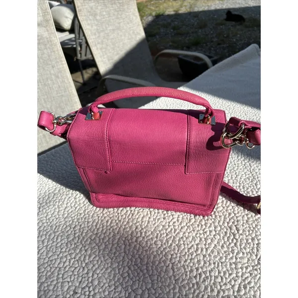 Vince Camuto Pink Pebbled Leather Crossbody Satchel Bag Gold Hardware Top Handle - Image 3