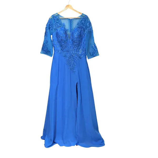 Benzde Royal Blue Lace Sequin V-Neck Evening Gown Dress 4538603 Size 12 - Image 2