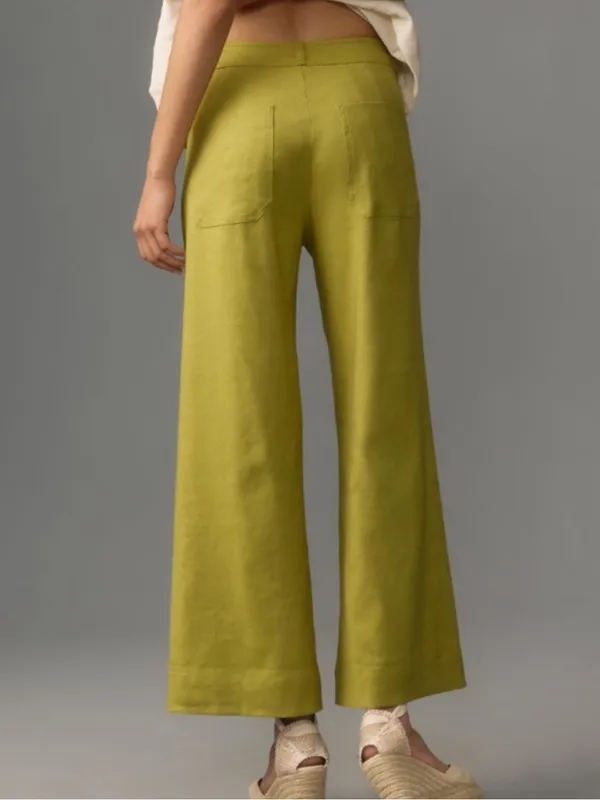 Anthropologie Ettie High-Rise Crop Wide-Leg Pants by Maeve: Linen Edition holly - Image 3