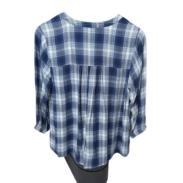 Wrangler Blue White Black Plaid Pintuck Blouse Western Boho Size Medium - Image 6