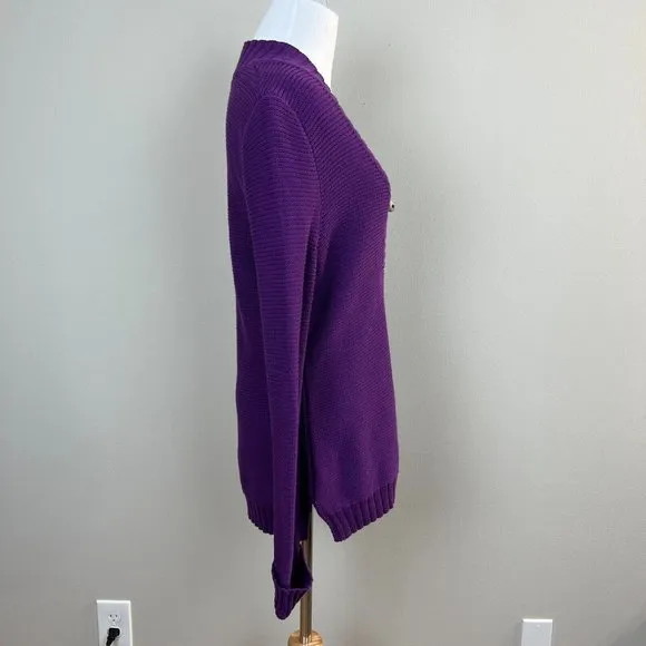 Lauren Ralph Lauren Sweater L Purple Toggle‎ Button Shawl V-Neck Knit Womens New - Image 7