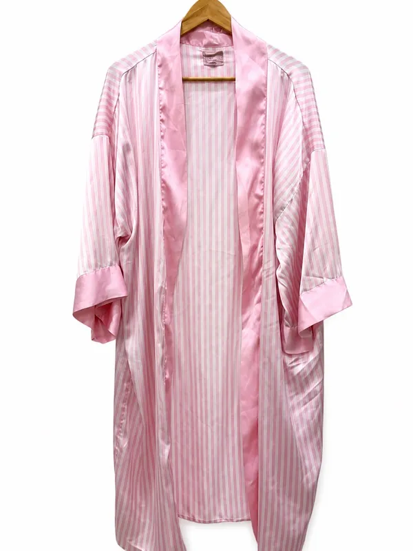 Show Me Your Mumu Harlow robe pink satin stripe coquette glam loungewear chic OS - Image 2