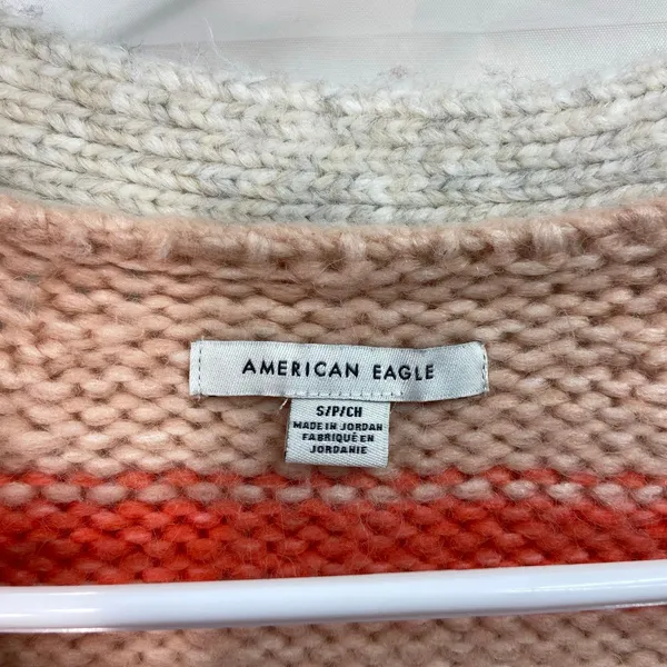 American Eagle women's cream striped button front v-neck‎ thick wool sweater S - Image 5