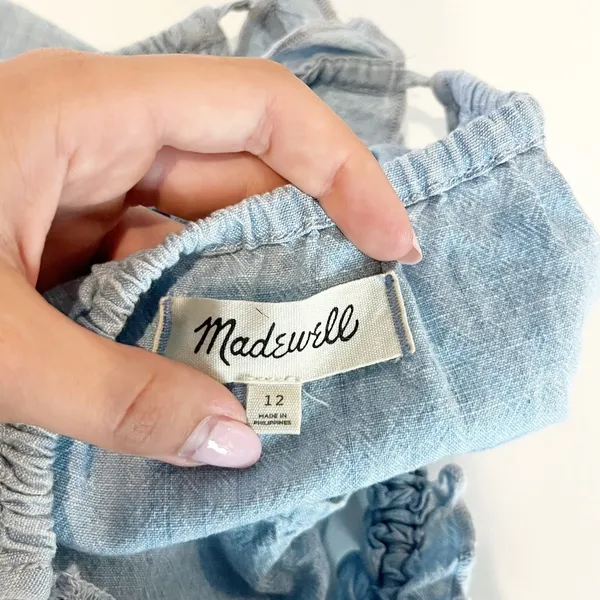 Madewell Sleeveless Denim Ruffle-Strap Peplum Cami Tank Top Blue Haddon Wash 12 - Image 5