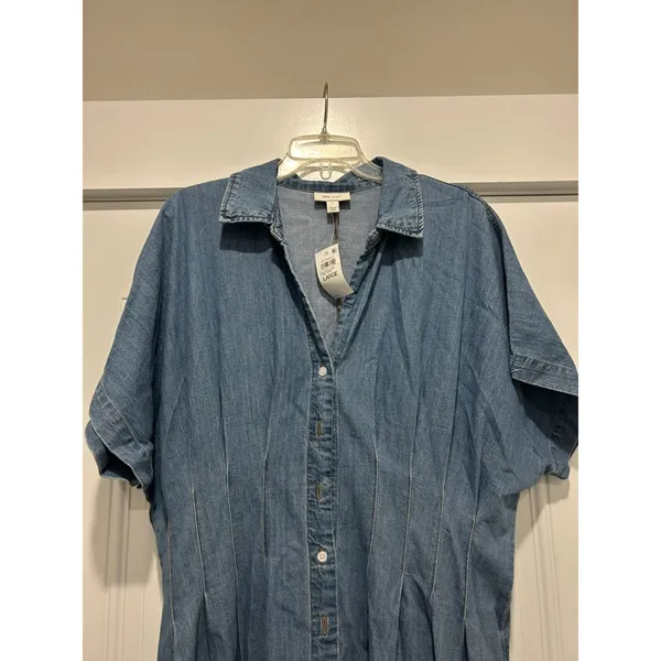 Women’s Large Midi Shirt Dress Denim Cowgirl Soft Western Prairie Modest Teacher - Image 2