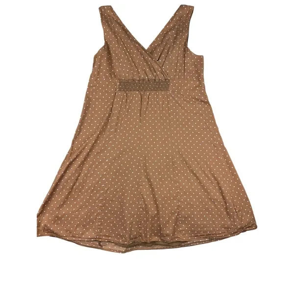 Lands'‎ End Polka Dot Sleeveless V-Neck Dress Womens 14 Brown Summer - Image 9