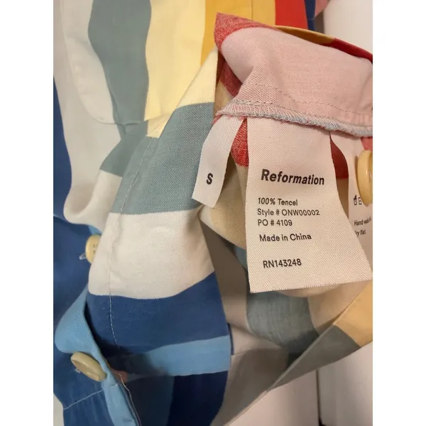 Reformation Rainbow Stripe Tencel Short Sleeve Camp Shirt Multi Color S - Image 6