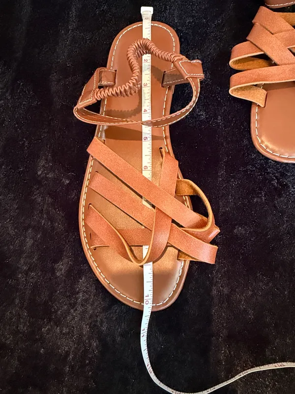 Shein Cognac PU Leather Cross Strap Adjustable Flat Sandal Size 9 EU 40 - Image 6