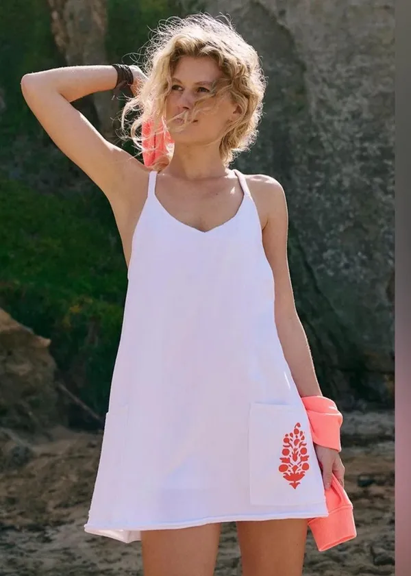 NWT Free People Movement Hot Shot Logo Mini Dress In White/Scarlet Buti Combo Size: M No refunds or cancellations - Image 2