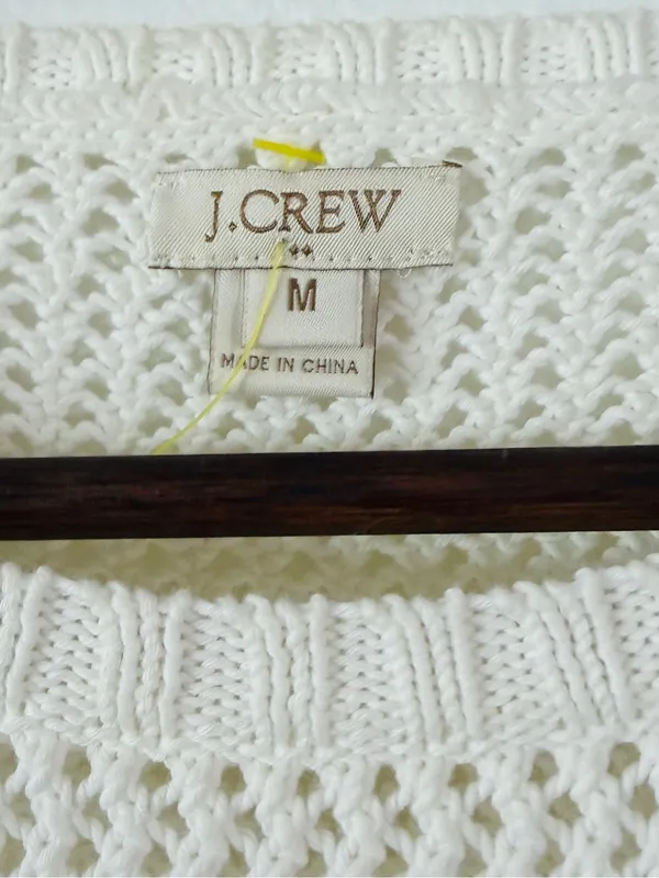 Set of 2 J.Crew Womens M Open Knit Sweaters Mint Green Ivory Cotton NWOT - Image 8